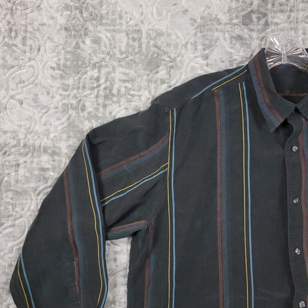 Tommy Bahama Shirt Mens XL Black Silk/Wool Blend Striped Long Sleeve Button Up - Picture 3 of 12